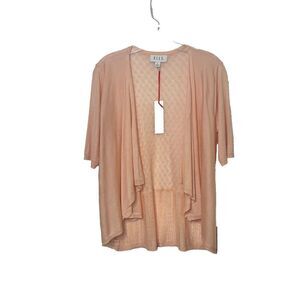 NWT Elle Womens Open Front Cardigan Sweater Medium in Peach Pink Back‎ Crochet